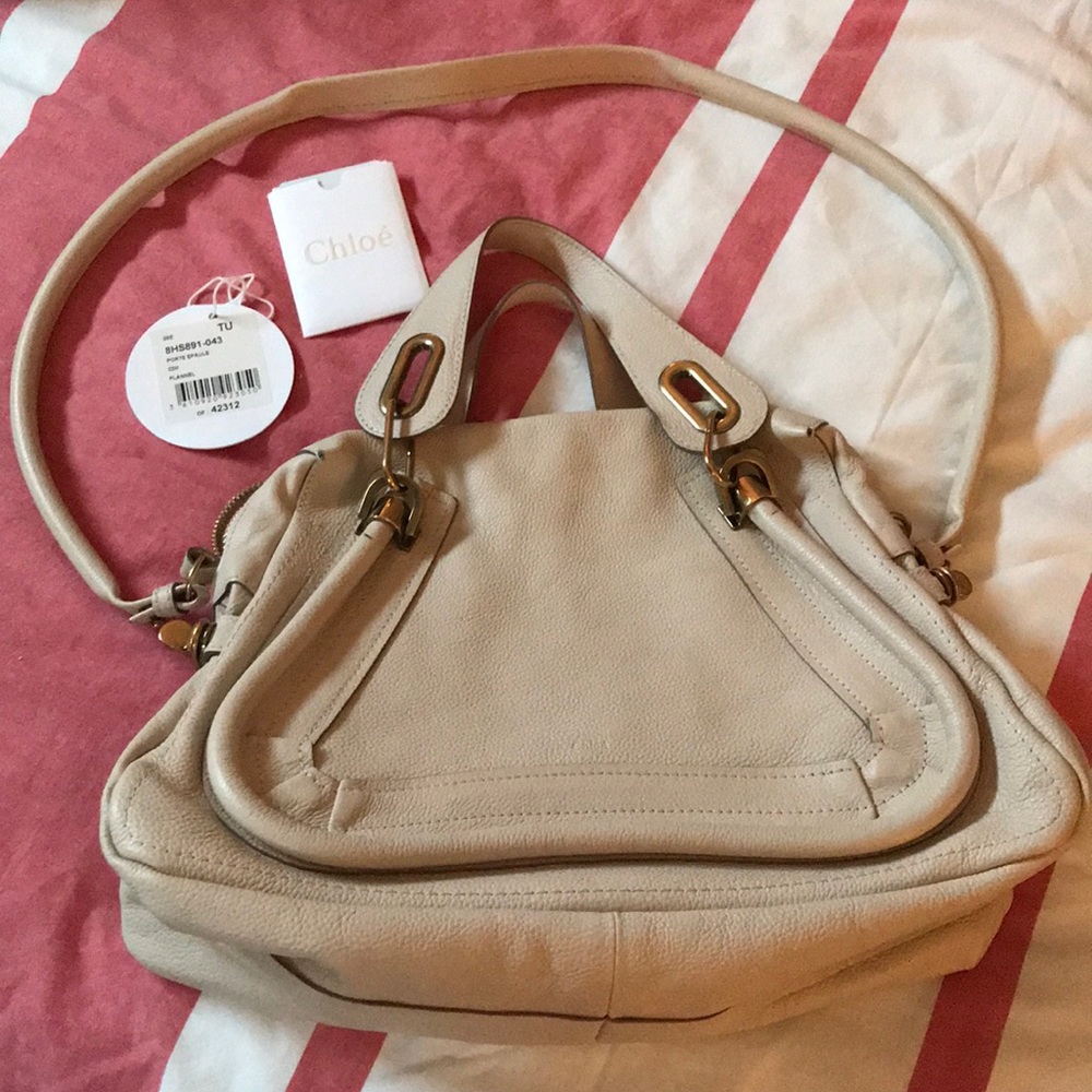 Chloe Beige Satchel with Gold Accents
